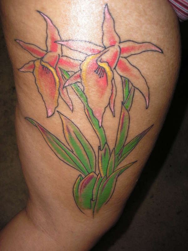 两朵彩色的兰花纹身图案