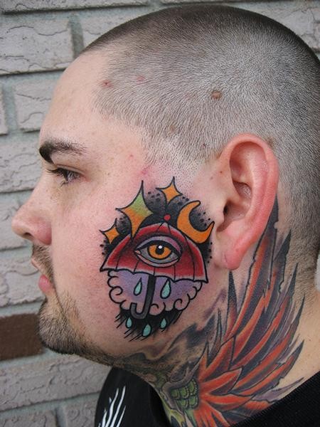 男性脸部school雨伞星星月亮彩绘纹身图案