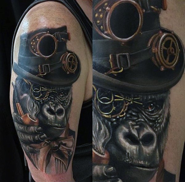 肩部现实主义风格逼真的大猩猩纹身图案