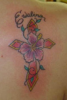木槿花十字架纹身图案