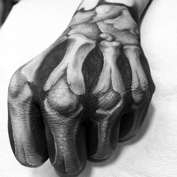 手背3d逼真的手指骨头纹身图案