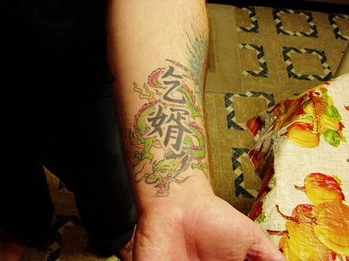 手腕邪恶的怪物文字纹身图案