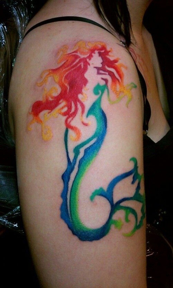 胳膊水彩美人鱼纹身纹身图案