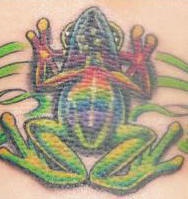 背部彩色宇宙青蛙纹身图案