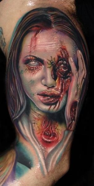 难以置信的恐怖僵尸女肖像纹身图案