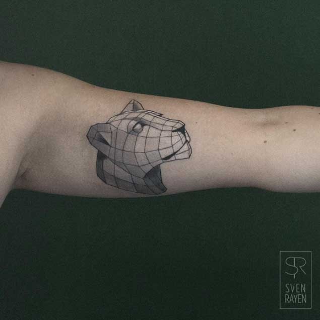 手臂几何个性狮子头纹身图案