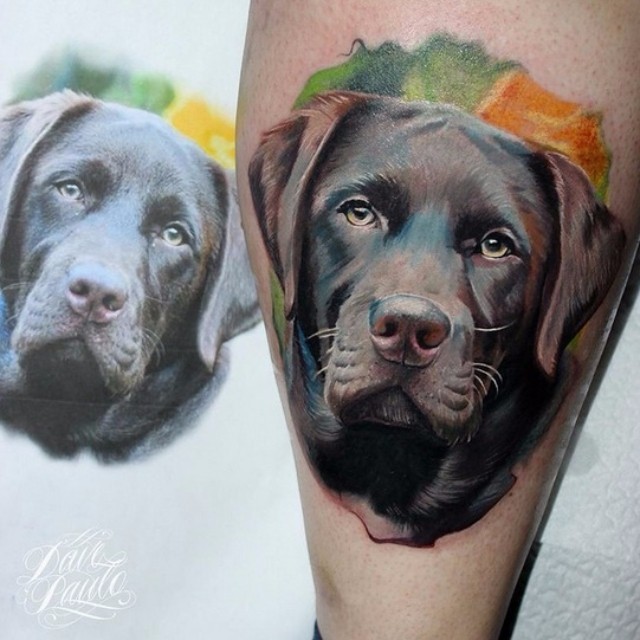 非常写实的自然狗肖像纹身图案