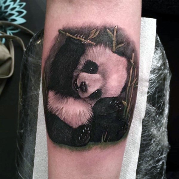 小臂可爱的小熊猫自然彩色纹身图案
