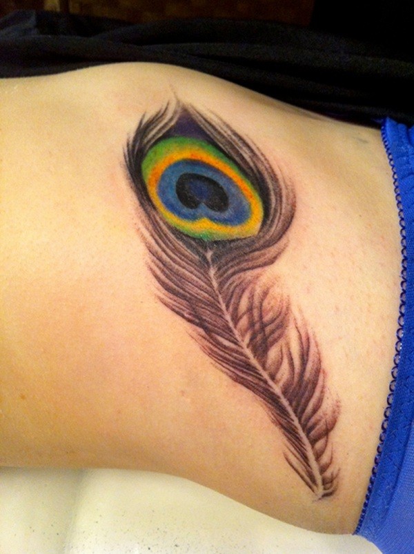 彩色孔雀羽毛纹身图案
