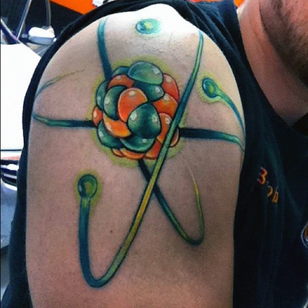 肩部全新流派彩色原子符号纹身图案