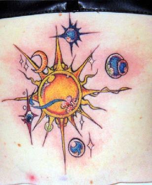 超现实太阳系彩色纹身图案