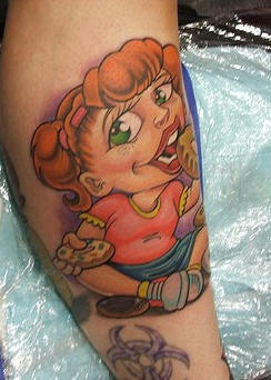腿部卡通彩色漫画女孩纹身图案