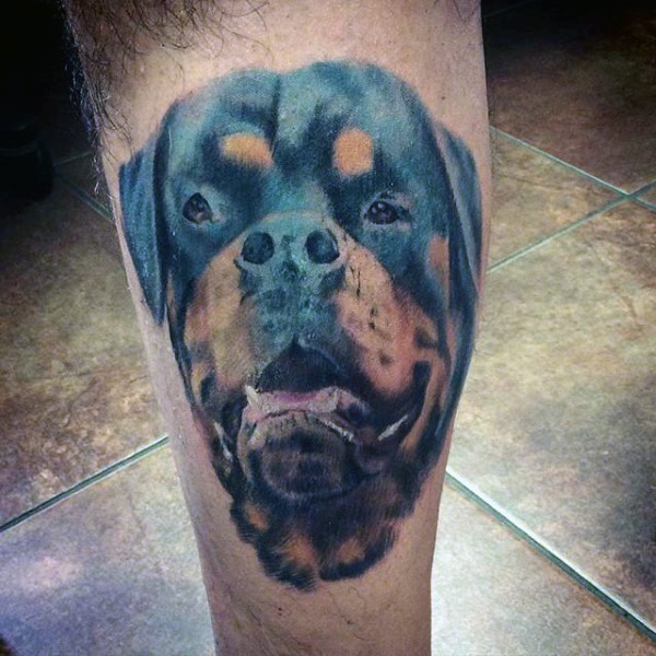 小腿简单设计的彩色狗纹身图案