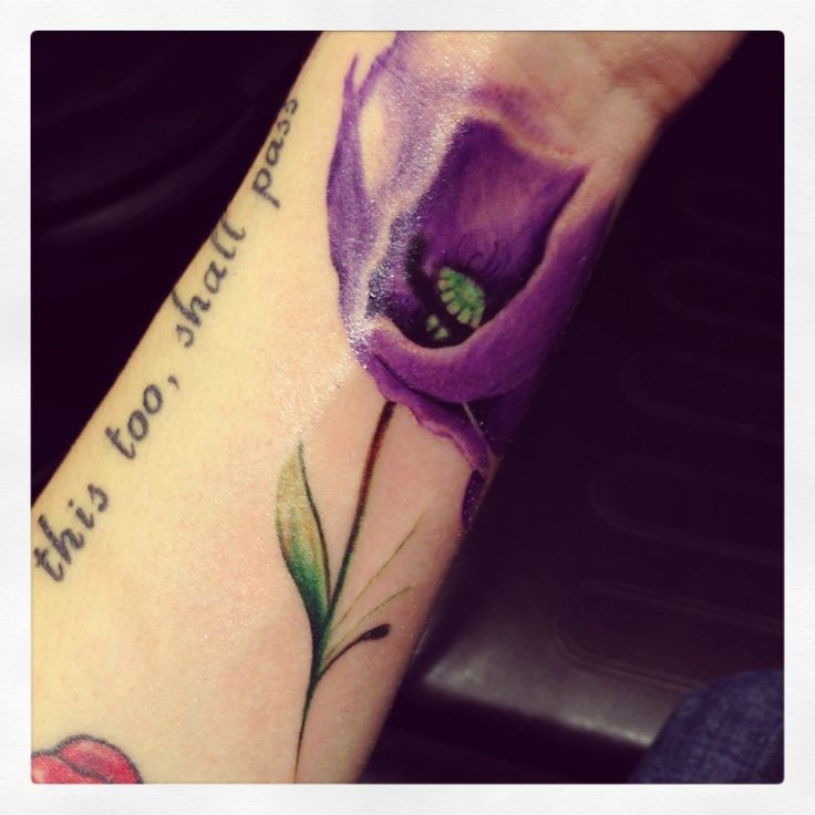 手腕上的紫色罂粟花纹身图案