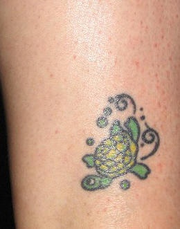 腿部彩色可爱的小绿龟纹身图片