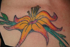 肩部彩色宏伟的黄花纹身图案