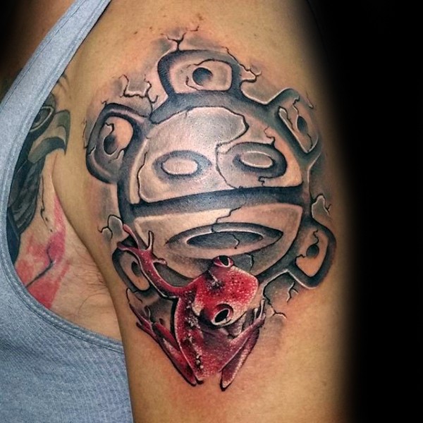 肩部个性青蛙符号纹身图案