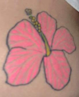 肩部粉红色的芙蓉花纹身图片
