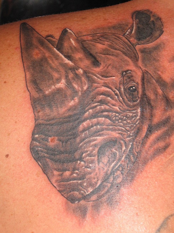 写实的犀牛头像纹身图案