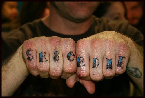男性手指彩色英文字母纹身图案