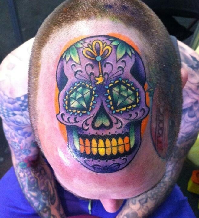 头部墨西哥传统风格彩色滑稽骷髅纹身