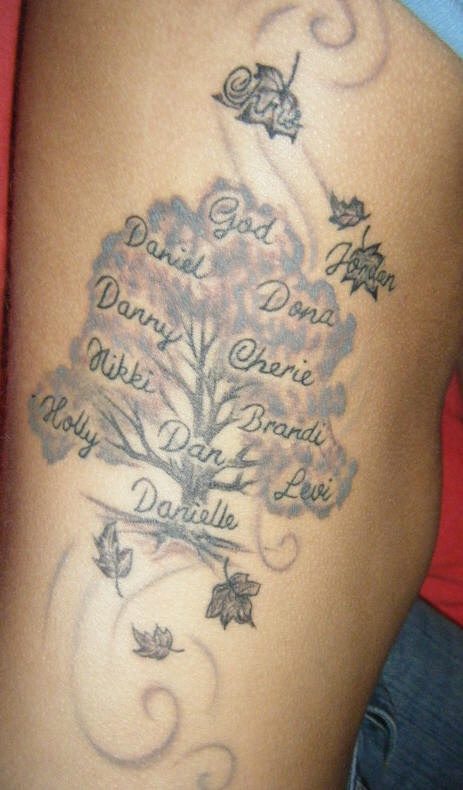 侧肋部家庭族谱树纹身图案