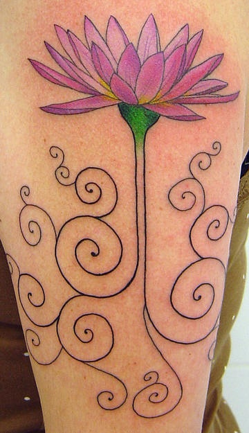 手臂彩色简单的莲花纹身图案