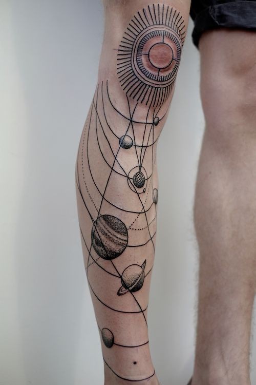 小腿太阳星系纹身图案
