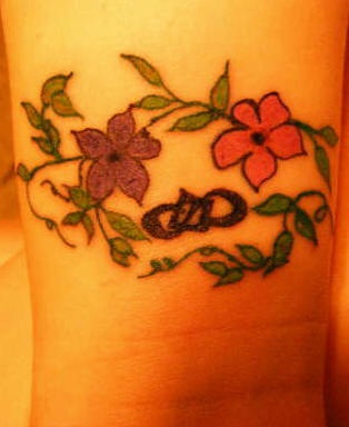 手腕彩色植物花纹身图案