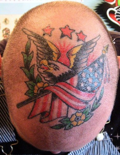 头部彩色爱国者美国国旗纹身图案