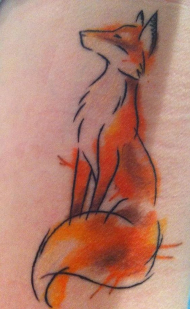 腰侧简单自制彩色狐狸纹身图案