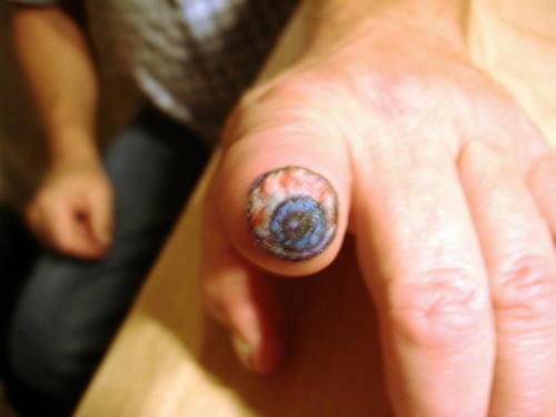 指节上的圆小眼球纹身图案