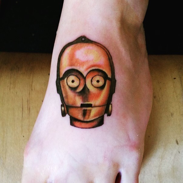 脚背天然彩色C-3PO星战英雄纹身