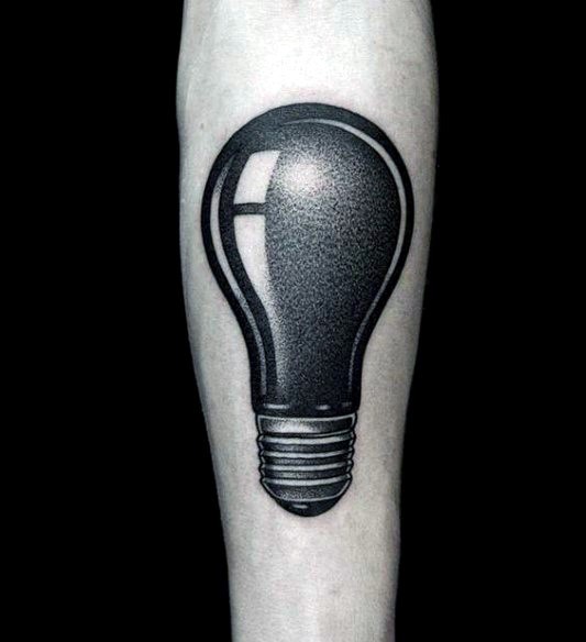 男性手臂个性黑白灯泡纹身图案