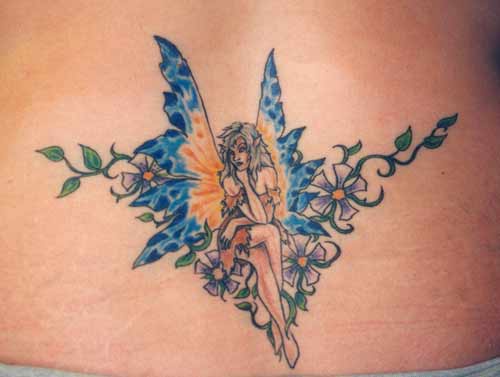 奇妙的童话精灵彩色花蕊纹身图案