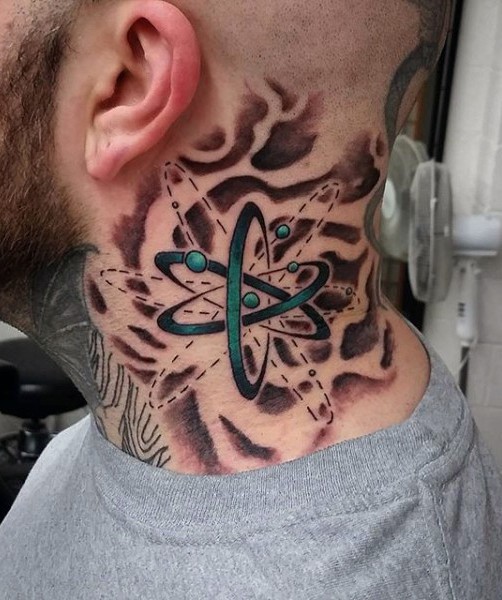 脖子新流派彩色原子符号纹身图案