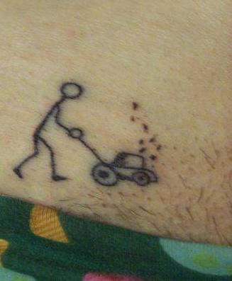 腿部简约人物割草机的纹身图案