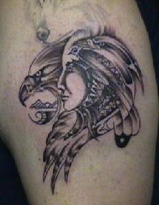 部落印度人像鹰纹身图案