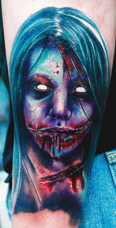 彩绘可怕的女僵尸恐怖纹身图案