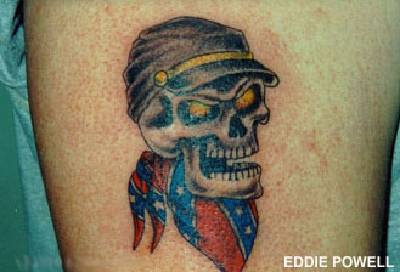 男性肩部彩色骷髅头纹身图片