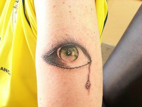 手臂哭泣的绿眼睛纹身图案