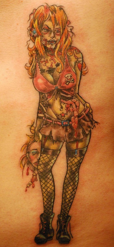 手臂彩色性感僵尸女孩纹身图片