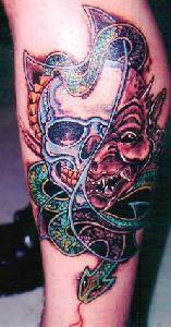 恶魔骷髅蛇彩色纹身图案