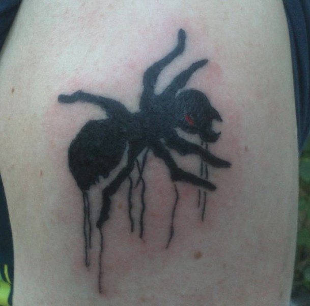肩部巨大的黑色墨水蚂蚁纹身图案