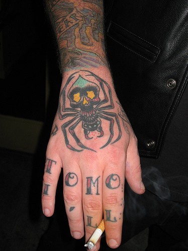 手背可怕的蜘蛛怪兽纹身图案