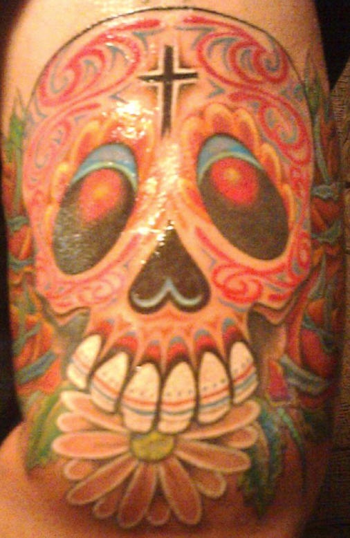 肩部彩色墨西哥骷髅纹身图片