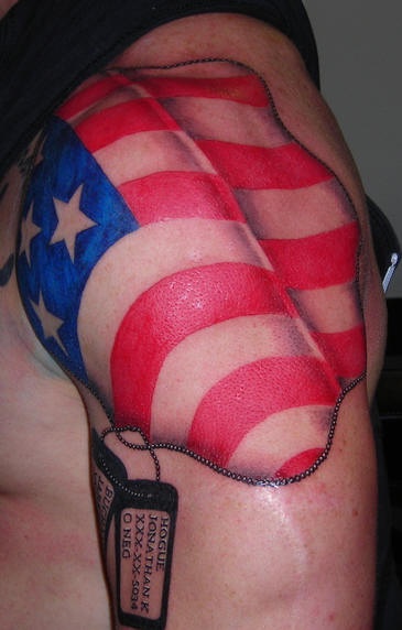 肩部彩色美国国旗徽章纹身图案