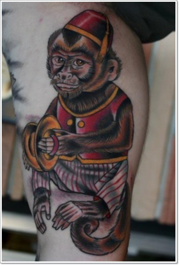 old school彩色穿衣服的猴子纹身图案