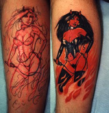 小腿魔鬼女人纹身图案