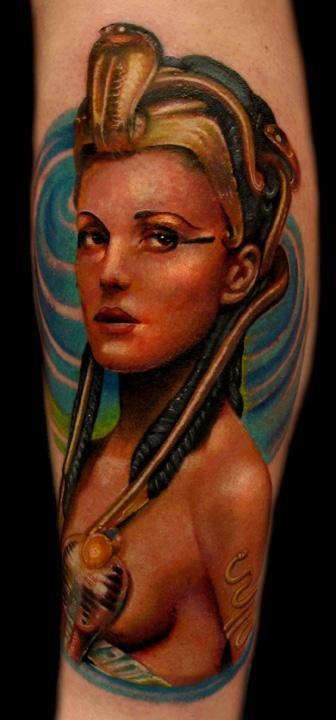 写实逼真的彩绘埃及女王纹身图案